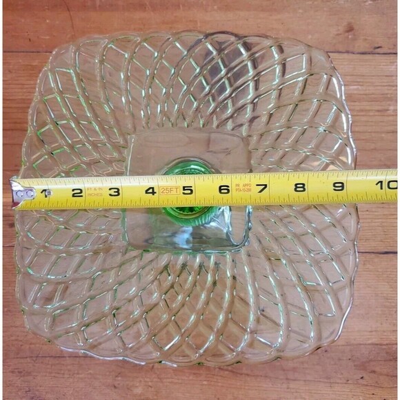 3 LE Smith & Rose Trellis Green Glass Square Pedestal Cake Stands Handmade USA - Picture 10 of 16